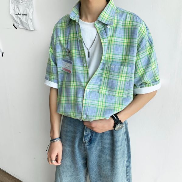 men's casual shirts 2021summer youth color matching plaid short-sleeved shirt fashion wild loose single-breasted blue/green, White;black
men's casual shirts 2021summer youth color matching plaid short-sleeved shirt fashion wild loose single-breasted blue/green, White;black