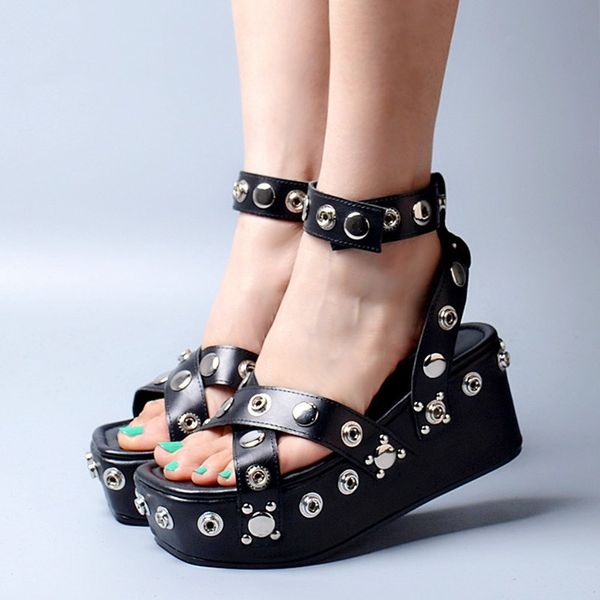 stylesowner 2019 luxury super high heels woman sandals platform thick heel with rivet rome wedge sandals, Black
stylesowner 2019 luxury super high heels woman sandals platform thick heel with rivet rome wedge sandals, Black