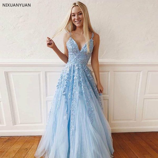 full length v-neck prom dresses spaghetti straps appliques formal party dresses light sky blue prom gowns vestidos de formal, White;black
full length v-neck prom dresses spaghetti straps appliques formal party dresses light sky blue prom gowns vestidos de formal, White;black