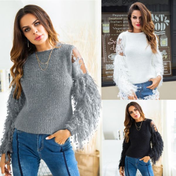 new winter knit sweater women fashion lace tassel long balloon sleeve crew neck knitted lady casual pullover sweater top, White;black
new winter knit sweater women fashion lace tassel long balloon sleeve crew neck knitted lady casual pullover sweater top, White;black