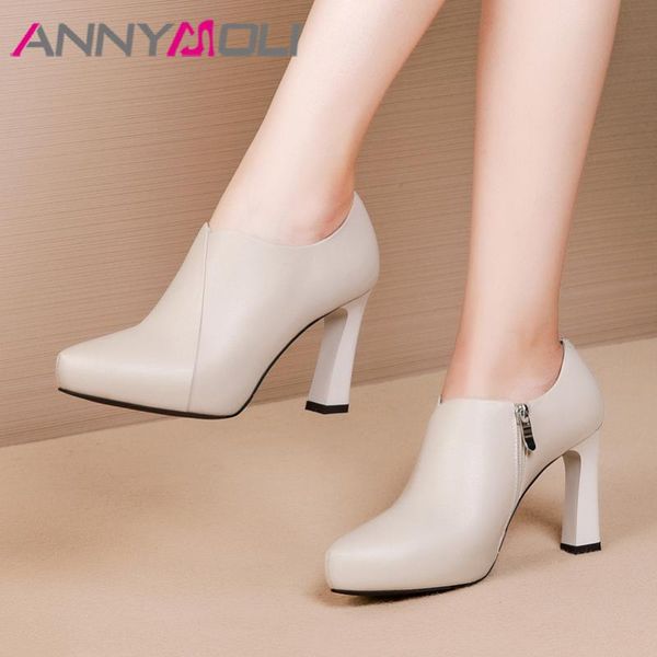 annymoli high heels women pumps natural genuine leather thick high heel shoes cow leather zipper pointed toe shoes lady size 39, Black
annymoli high heels women pumps natural genuine leather thick high heel shoes cow leather zipper pointed toe shoes lady size 39, Black