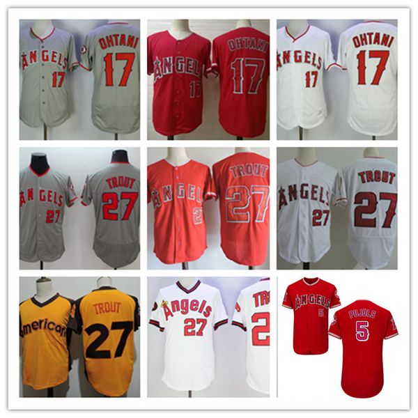 Mens #17 Shohei Ohtani Jersey 5 Albert Pujols Jersey Stitched Red White Gray #27 Mike Trout 2016 All-Star Gold Jersey S-3XL