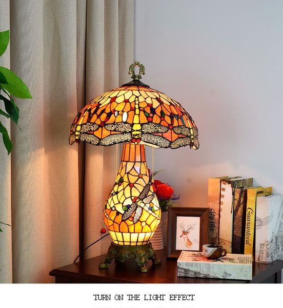 European Table Lamps Tiffany Stained Glass Creative Pastoral Style Dragonfly Table Lamp Living Room Bedroom L Table Lamp