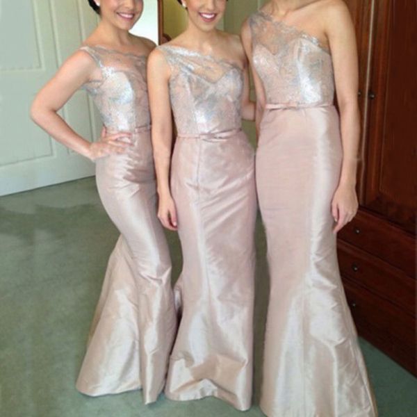 long satin bridesmaid dress one shoulder silver lace sleeveless mermaid floor length wedding party maid of honor formal gowns custom, White;pink
long satin bridesmaid dress one shoulder silver lace sleeveless mermaid floor length wedding party maid of honor formal gowns custom, White;pink