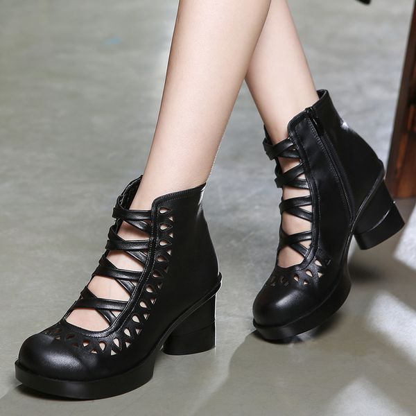 women leather ankle boots sandals spring shoes gladiator boots women  cm high heels shoe handmade leather hollow out boot, Black 
women leather ankle boots sandals spring shoes gladiator boots women  cm high heels shoe handmade leather hollow out boot, Black