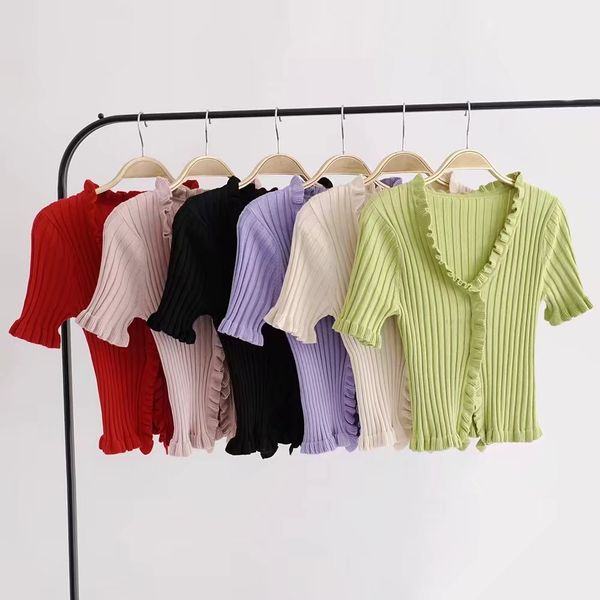 2019 autumn knit sweater female women ruffle trim crop knit cardigan with short sleeve deep v neck crop casual jumper pull femme, White
2019 autumn knit sweater female women ruffle trim crop knit cardigan with short sleeve deep v neck crop casual jumper pull femme, White