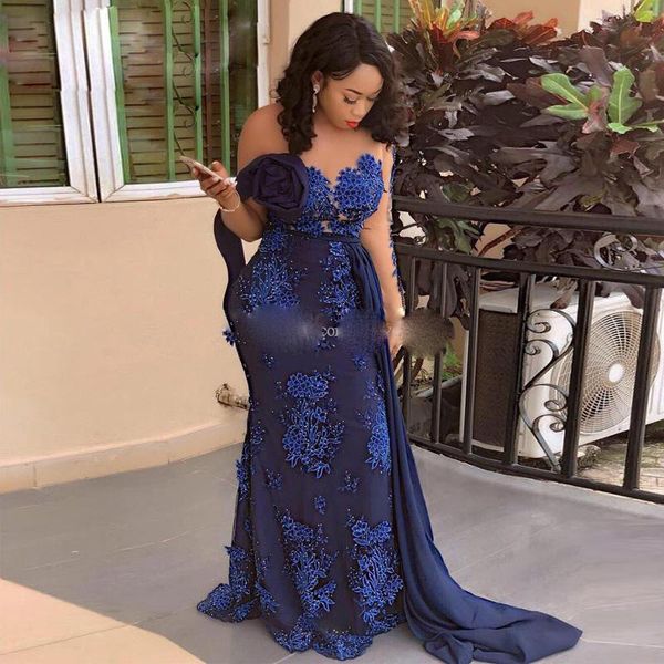 plus size navy blue mermaid one shoulder evening dresses lace appliques beaded africa formal dress detachable train prom gowns, Black
plus size navy blue mermaid one shoulder evening dresses lace appliques beaded africa formal dress detachable train prom gowns, Black