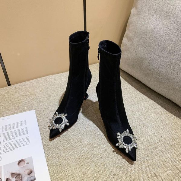 glitter crystal buckle stretch sock boots pointed toe strange heels women riding knight booties plush warm botines shoes, Black
glitter crystal buckle stretch sock boots pointed toe strange heels women riding knight booties plush warm botines shoes, Black
