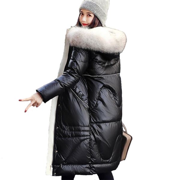 women winter raccoon dog fur collar hooded coat thick warm female white duck down long coats down jacket, Black
women winter raccoon dog fur collar hooded coat thick warm female white duck down long coats down jacket, Black