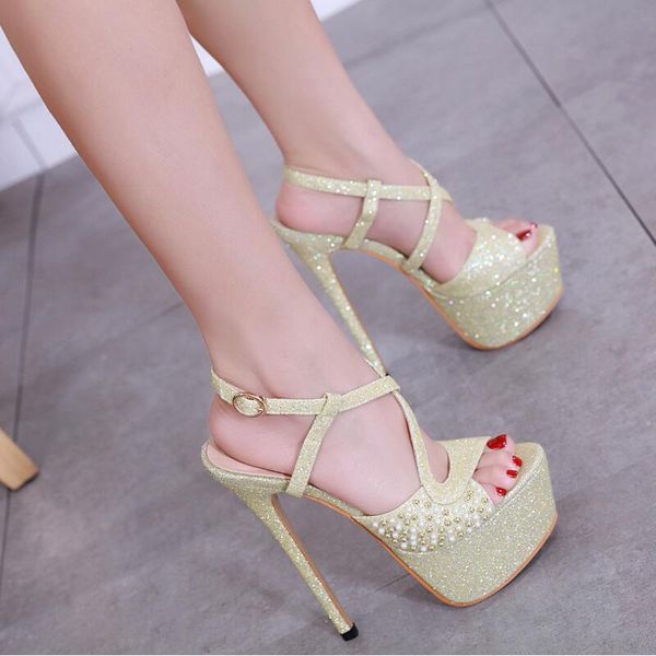 2019 european women platform sandals buckle high heeled summer shoes sequined glitter heels pearls rivets open toes thin heel gold 17cm, Black
2019 european women platform sandals buckle high heeled summer shoes sequined glitter heels pearls rivets open toes thin heel gold 17cm, Black