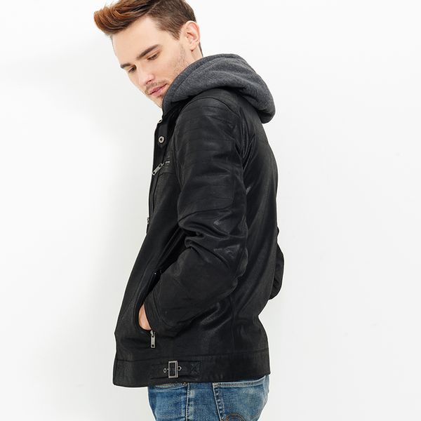 2019 new men's real leather jacket pigskin men hooded leather coat hat duble cosure rmovable morcycle genuine jacket men, Black
2019 new men's real leather jacket pigskin men hooded leather coat hat duble cosure rmovable morcycle genuine jacket men, Black