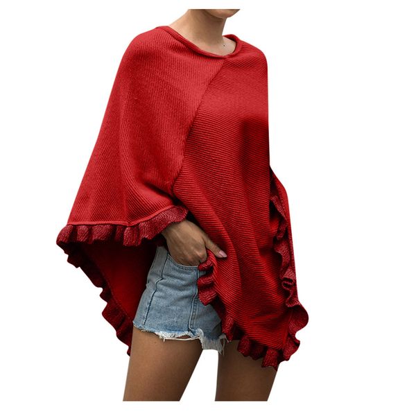 jaycosin women's cloak shawl curling collar ruffled hem solid color sweater women's autumn and winter fashion crew neck sweater, White;black
jaycosin women's cloak shawl curling collar ruffled hem solid color sweater women's autumn and winter fashion crew neck sweater, White;black