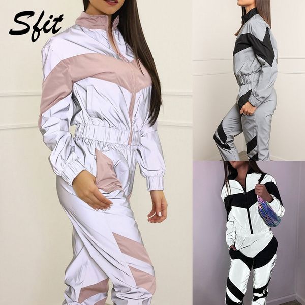sfit women fashion reflective splicing long sleeve zipper gym clothing 2 piece outfits night version tracksuit set streetwear, White;red
sfit women fashion reflective splicing long sleeve zipper gym clothing 2 piece outfits night version tracksuit set streetwear, White;red