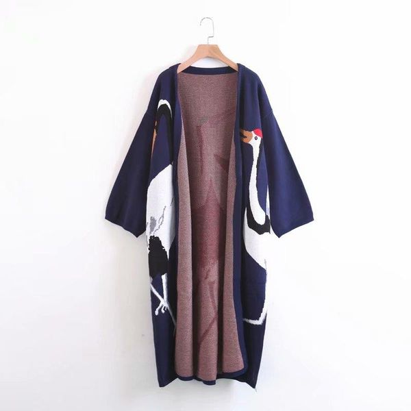 women spring casual cashmere sweater coat cartoon cranes pattern long trench vintage oversize v-neck knitted cardigan, Tan;black
women spring casual cashmere sweater coat cartoon cranes pattern long trench vintage oversize v-neck knitted cardigan, Tan;black