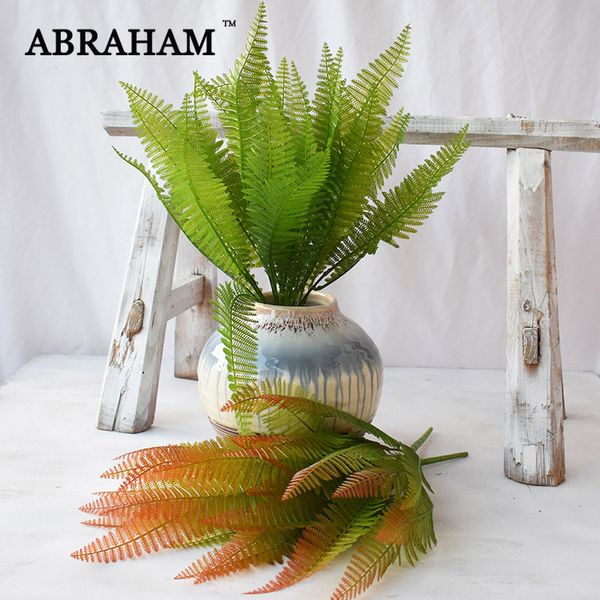 

45cm 7fork fake tropical palm bouquet artificial plastic fern grass real touch green plant pine branch for home christmas decor