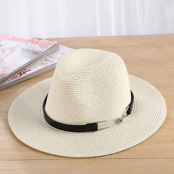 new summer sun hat ladies wide brim metal belt straw hats panama hats women solid color straw beach hats, Blue;gray
new summer sun hat ladies wide brim metal belt straw hats panama hats women solid color straw beach hats, Blue;gray