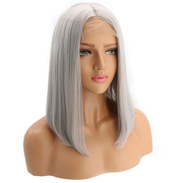 rongduoyi fashion natural lace front wigs short bob silver grey wig silky straight middle parting synthetic wig for women, Black
rongduoyi fashion natural lace front wigs short bob silver grey wig silky straight middle parting synthetic wig for women, Black