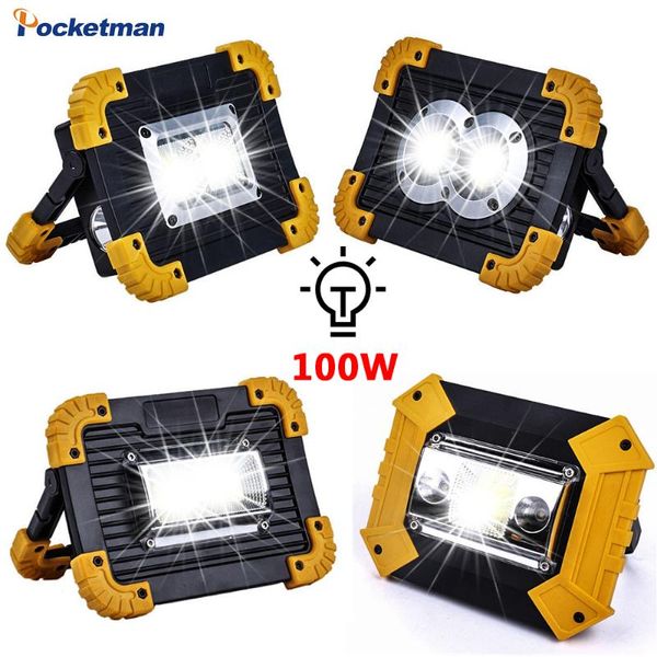 100w Portable Spotlight Led Work Lamp Emergency Light Usb Rechargeable 18650 Battery Outdoor Camping Worklight