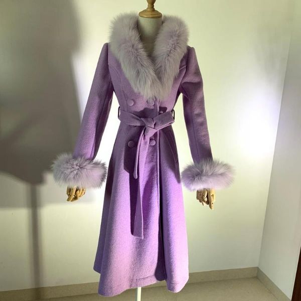 2020 autumn winter fashion big fur collar woolen coat women slim double breasted belted long overcoat, Black
2020 autumn winter fashion big fur collar woolen coat women slim double breasted belted long overcoat, Black