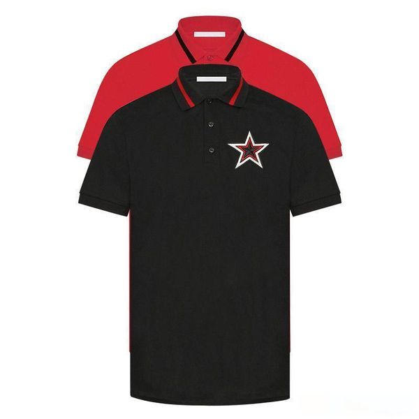 18ss italian designer black pearl cotton polo shirt red lace collar chest decoration red black and white star patch polo shirt tee, White;black
18ss italian designer black pearl cotton polo shirt red lace collar chest decoration red black and white star patch polo shirt tee, White;black