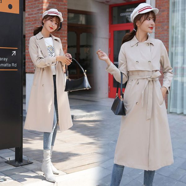 women's trench coats spring autumn long coat women casual slim double breasted chic with pocket ka905, Tan;black
women's trench coats spring autumn long coat women casual slim double breasted chic with pocket ka905, Tan;black