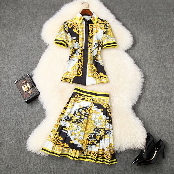 women pleated skirt and set summer 2020 designer diamonds beading baroque short sleeve shirts mini skirts two piece outfit, White
women pleated skirt and set summer 2020 designer diamonds beading baroque short sleeve shirts mini skirts two piece outfit, White