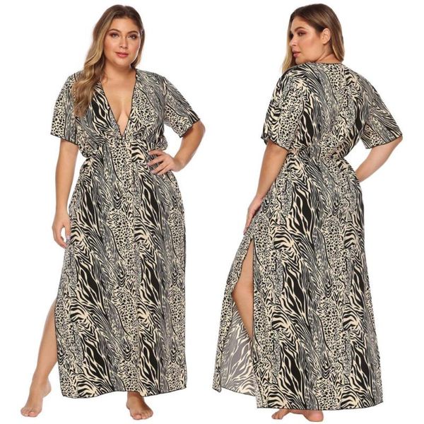 2020 models large size dress animal pattern printed deep-v high slit waist hugging beach one-piece dress, Black;gray
2020 models large size dress animal pattern printed deep-v high slit waist hugging beach one-piece dress, Black;gray