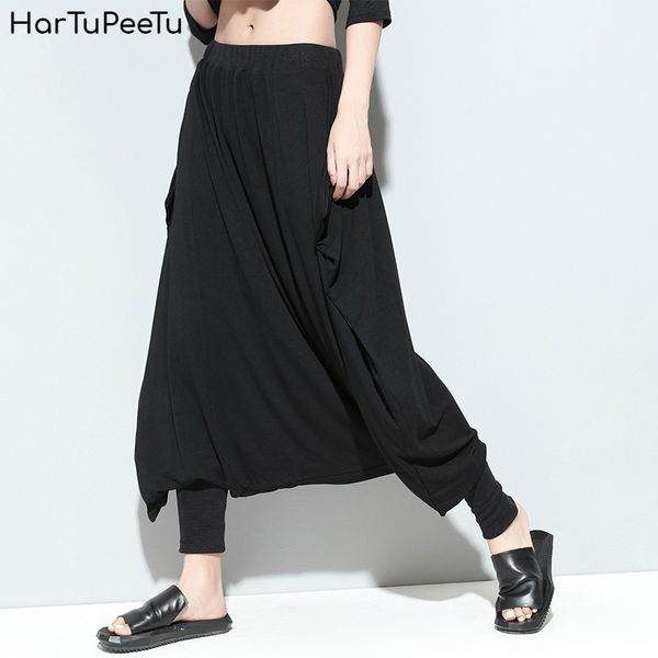 thin black hip hop pants women 2020 summer autumn plus size loose casual cross pants elastic bottom drop crotch baggy trousers, Black;white
thin black hip hop pants women 2020 summer autumn plus size loose casual cross pants elastic bottom drop crotch baggy trousers, Black;white