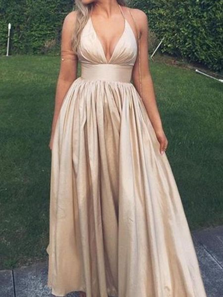 2021 simple long gold prom dresses satin pleats a line arabic evening gowns deep party formal dress, Black
2021 simple long gold prom dresses satin pleats a line arabic evening gowns deep party formal dress, Black