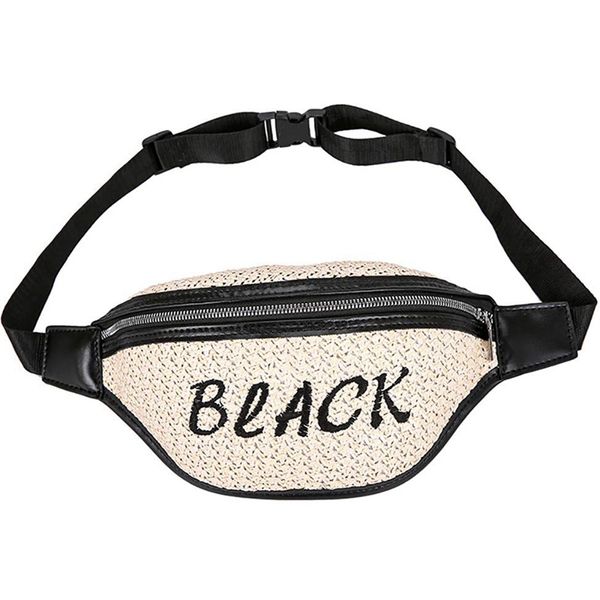 straw bag fashion waist purse for women travel belt bags fanny pack(black
