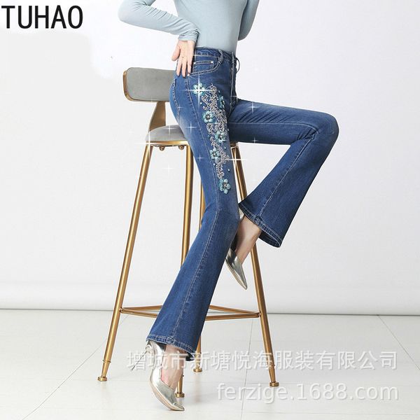 tuhao 2020 plus size 7xl 6xl 5xl embroidered jeans women's flared pants high waist stretch slightly pull pants office lady wm06, Blue
tuhao 2020 plus size 7xl 6xl 5xl embroidered jeans women's flared pants high waist stretch slightly pull pants office lady wm06, Blue