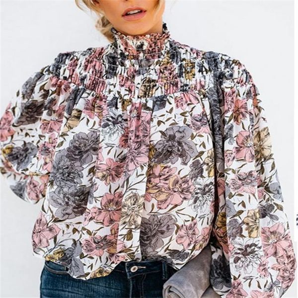 women blouse 2019 new arrival comfortable loose fit floral long sleeve turtleneck boho lantern blouse shirt 4 colors, White
women blouse 2019 new arrival comfortable loose fit floral long sleeve turtleneck boho lantern blouse shirt 4 colors, White