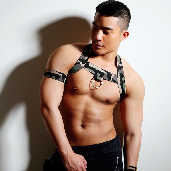 new style men camouflage halter chest harness fetish bondage clubwear shoulder lingerie elastic strap with 2 bands, Black
new style men camouflage halter chest harness fetish bondage clubwear shoulder lingerie elastic strap with 2 bands, Black