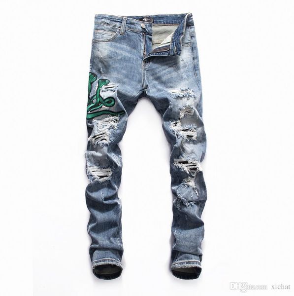 mens snake embroidery light blue jeans fashion designer distressed slim fit motorcycle biker hole beggar hip hop denim pants
mens snake embroidery light blue jeans fashion designer distressed slim fit motorcycle biker hole beggar hip hop denim pants