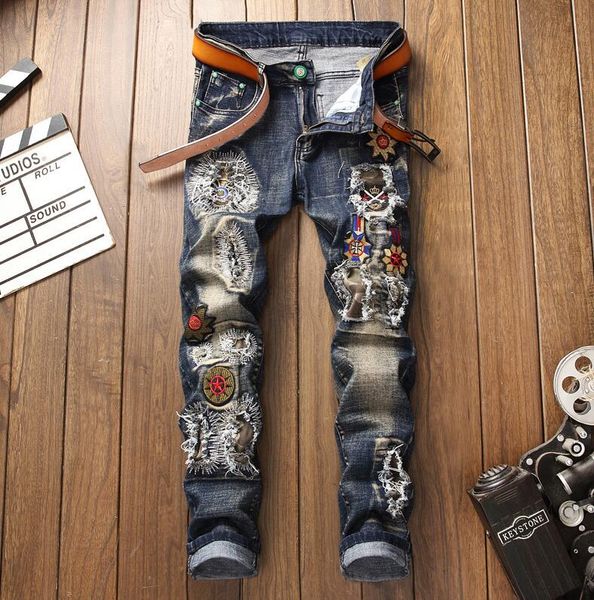 original design men's jeans trousers autumn winter blue embroidered hole patch micro-bomb male feet pants pantalones hombre
original design men's jeans trousers autumn winter blue embroidered hole patch micro-bomb male feet pants pantalones hombre
