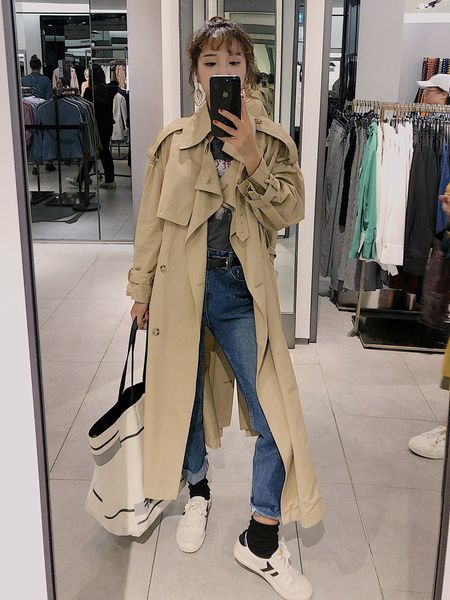 autumn 2019 korean version of loose jacket double breasted khaki trench coat women above the knee length, Tan;black
autumn 2019 korean version of loose jacket double breasted khaki trench coat women above the knee length, Tan;black