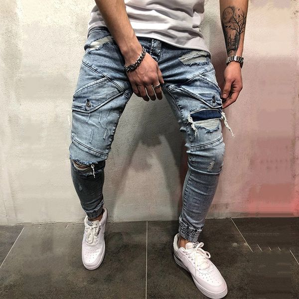 new men jeans vintage streetwear hip hop ripped biker frayed men motorcycle joggers skinny denim pants small feet slim jeans, Blue
new men jeans vintage streetwear hip hop ripped biker frayed men motorcycle joggers skinny denim pants small feet slim jeans, Blue
