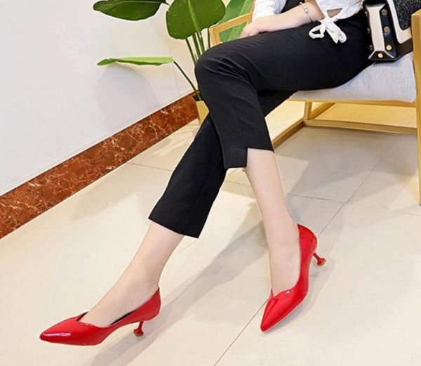 women's shoes in spring and autumn pointed end high fine heel, Black