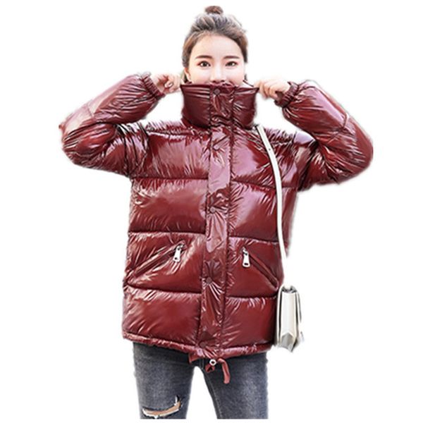 2019 winter jacket women glossy down cotton padded parka women's waterproof coat stand collar korean loose winter thick coat, Black
2019 winter jacket women glossy down cotton padded parka women's waterproof coat stand collar korean loose winter thick coat, Black