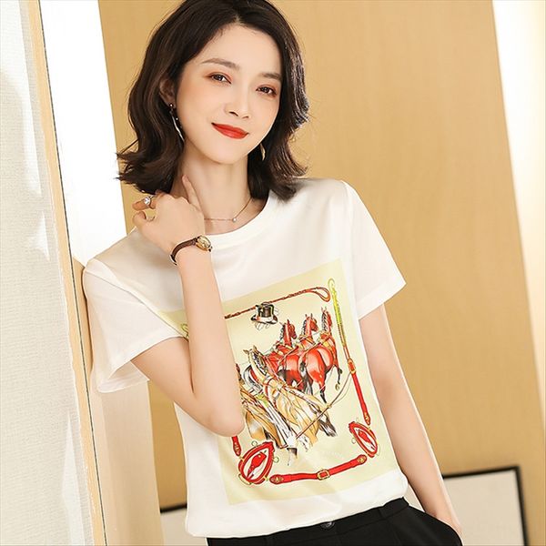age-reducing steed figure silk printed t- ladies 2020 base loose short silk t-shirt shirt sleeve top, White
age-reducing steed figure silk printed t- ladies 2020 base loose short silk t-shirt shirt sleeve top, White