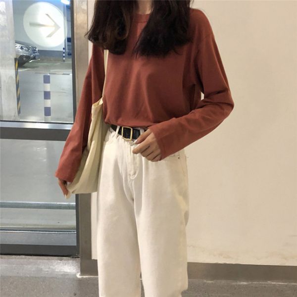 korean fashion candy color blouses fall 2020 women round neck long sleeve shirts loose basic, White
korean fashion candy color blouses fall 2020 women round neck long sleeve shirts loose basic, White