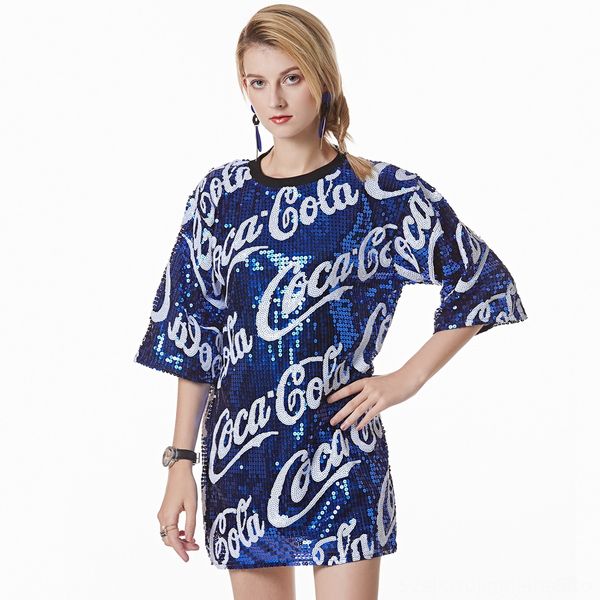 color matching sequins type letter sequins t-shirt women's loose medium and long t-shirt skirt, White
color matching sequins type letter sequins t-shirt women's loose medium and long t-shirt skirt, White