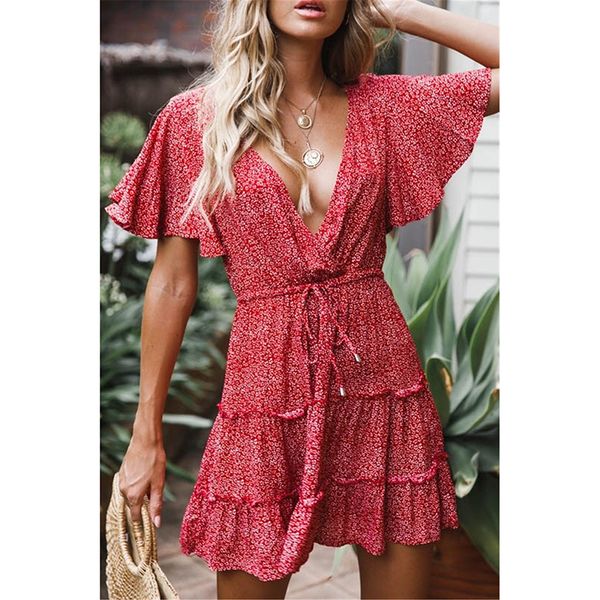 2020 summer women short sleeve ruffle wrap boho deep v neck floral mini dress dot polka sundress holiday dress, Black;gray
2020 summer women short sleeve ruffle wrap boho deep v neck floral mini dress dot polka sundress holiday dress, Black;gray