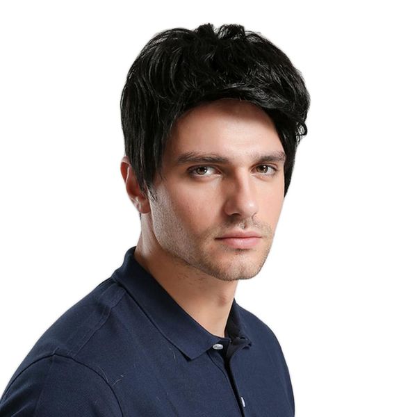 10'' men's short straight wavy side part lace front natural looking wigs with inclined bangs, Black
10'' men's short straight wavy side part lace front natural looking wigs with inclined bangs, Black