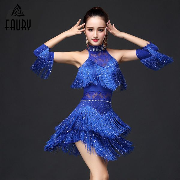 

2018 latin dance dress women girls lady new fringe salsa ballroom tango cha cha rumba samba latin dresses dancing wear, Black;red