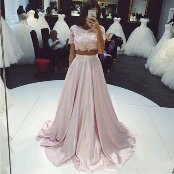 2020 two pieces elegant prom dresses jewel lace short sleeves vestidos formal party gowns sweep train plus size dresses evening wear cheap, Black 
2020 two pieces elegant prom dresses jewel lace short sleeves vestidos formal party gowns sweep train plus size dresses evening wear cheap, Black