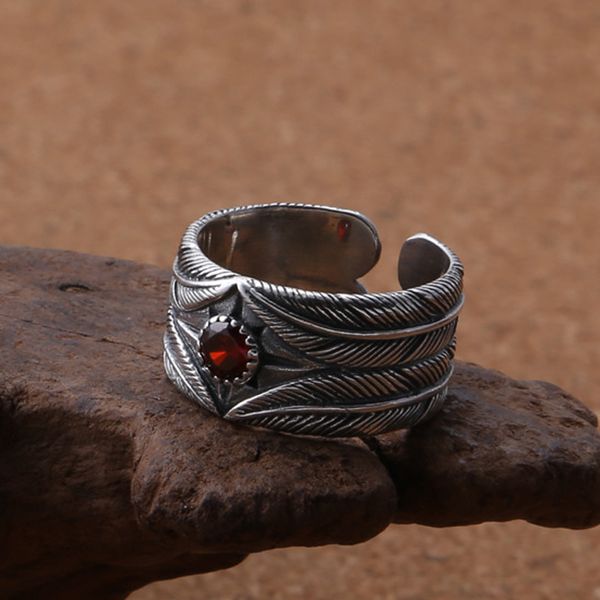korean fashion feather rings retro thai silver red stone open ring for men women 925 sterling silver jewelry gothic punk bague
korean fashion feather rings retro thai silver red stone open ring for men women 925 sterling silver jewelry gothic punk bague