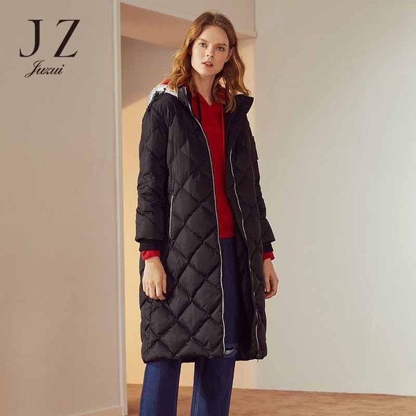2018 winter silver hooded drawstring patch long down jacket over the knee juzui, Black
2018 winter silver hooded drawstring patch long down jacket over the knee juzui, Black