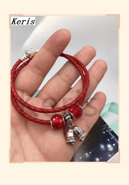 keris store 100% silver red leather beaded bracelet of charge, Golden;silver