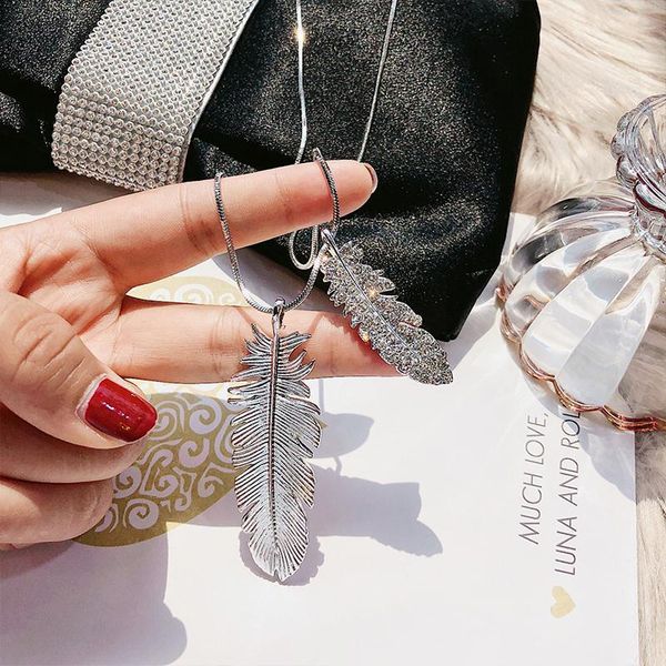personality feather sweater chain necklace long paragraph autumn winter wild metal pendant necklace for women jewelry, Silver
personality feather sweater chain necklace long paragraph autumn winter wild metal pendant necklace for women jewelry, Silver